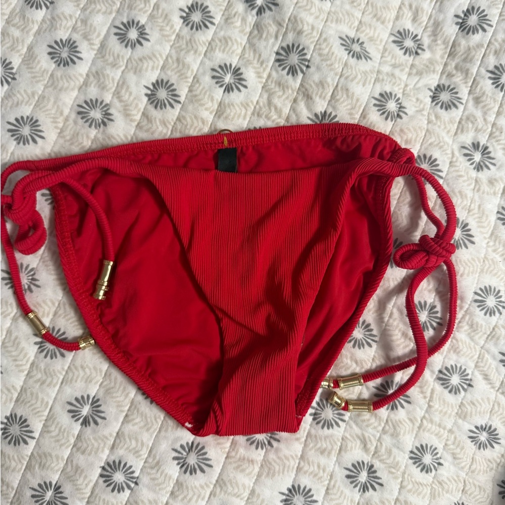 NWOT Vix Red Bikini Bottom with Gold Accents S